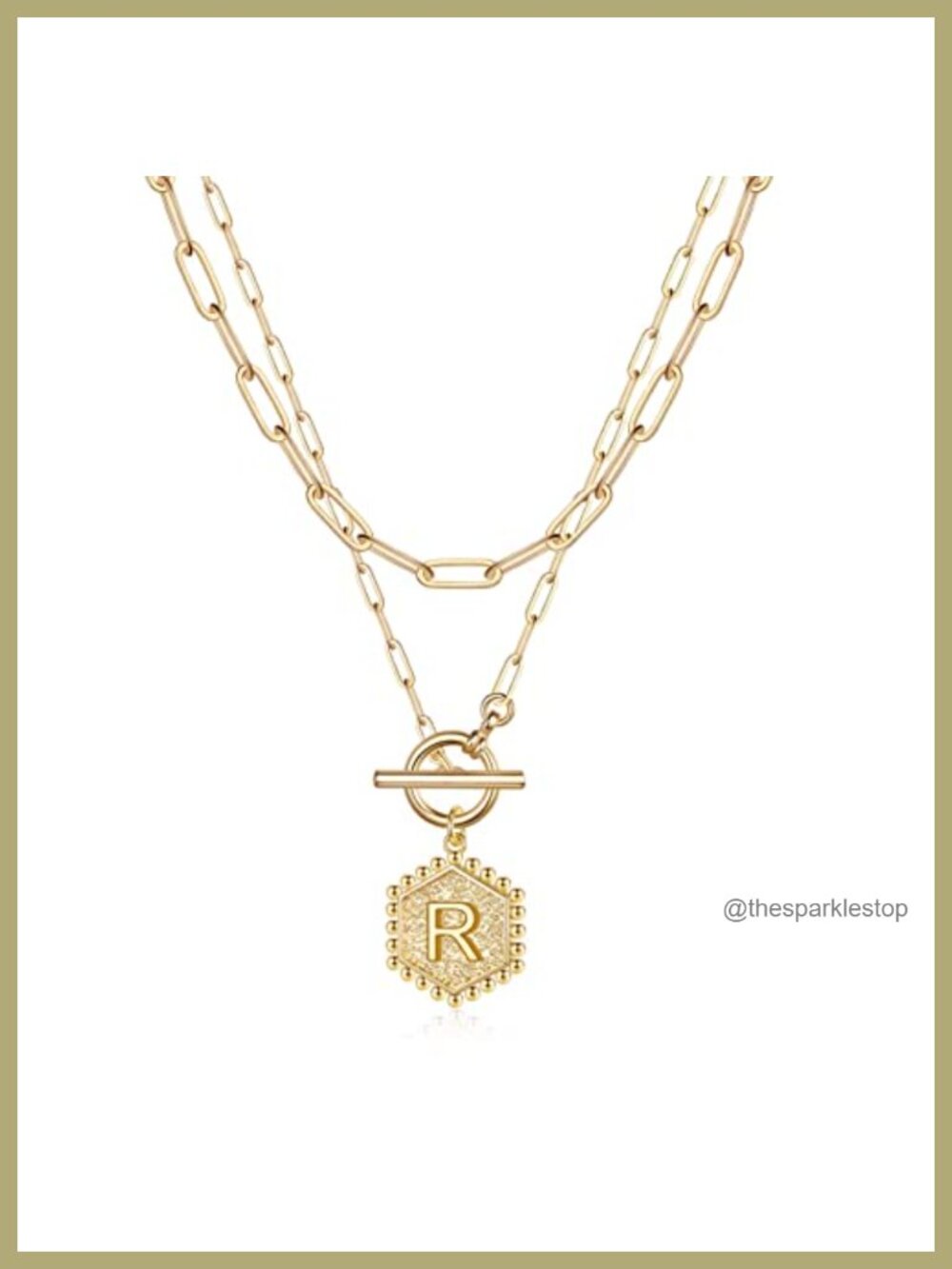 Layered Initial Necklace Set for Women, 14K Gold Plated Paperclip Chain, 2 Pcs